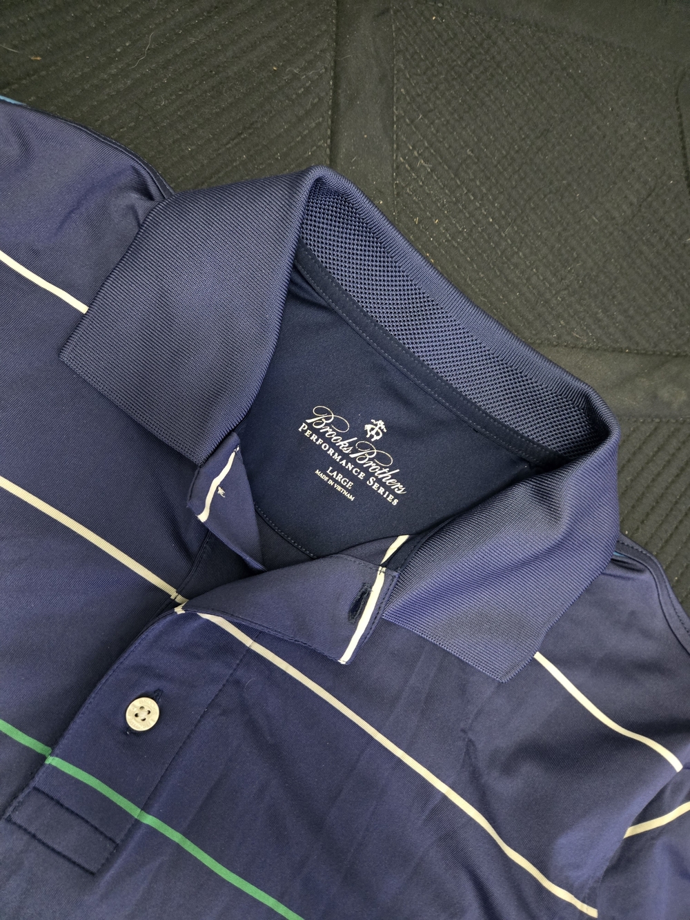 Brooks Brothers Navy Polo with White and Green Stripes